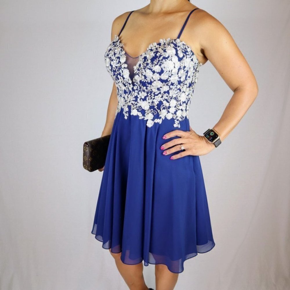 Faviana Navy Blue Lace Lace Bodice Dress $298 NWOT - Picture 5 of 10